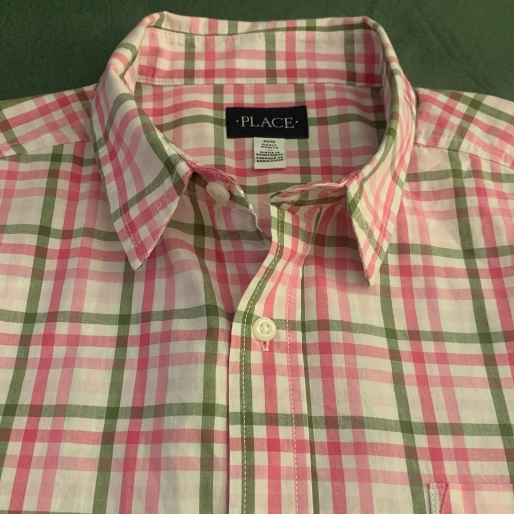 PLACE LS All Cotton Pink Green and White Shirt